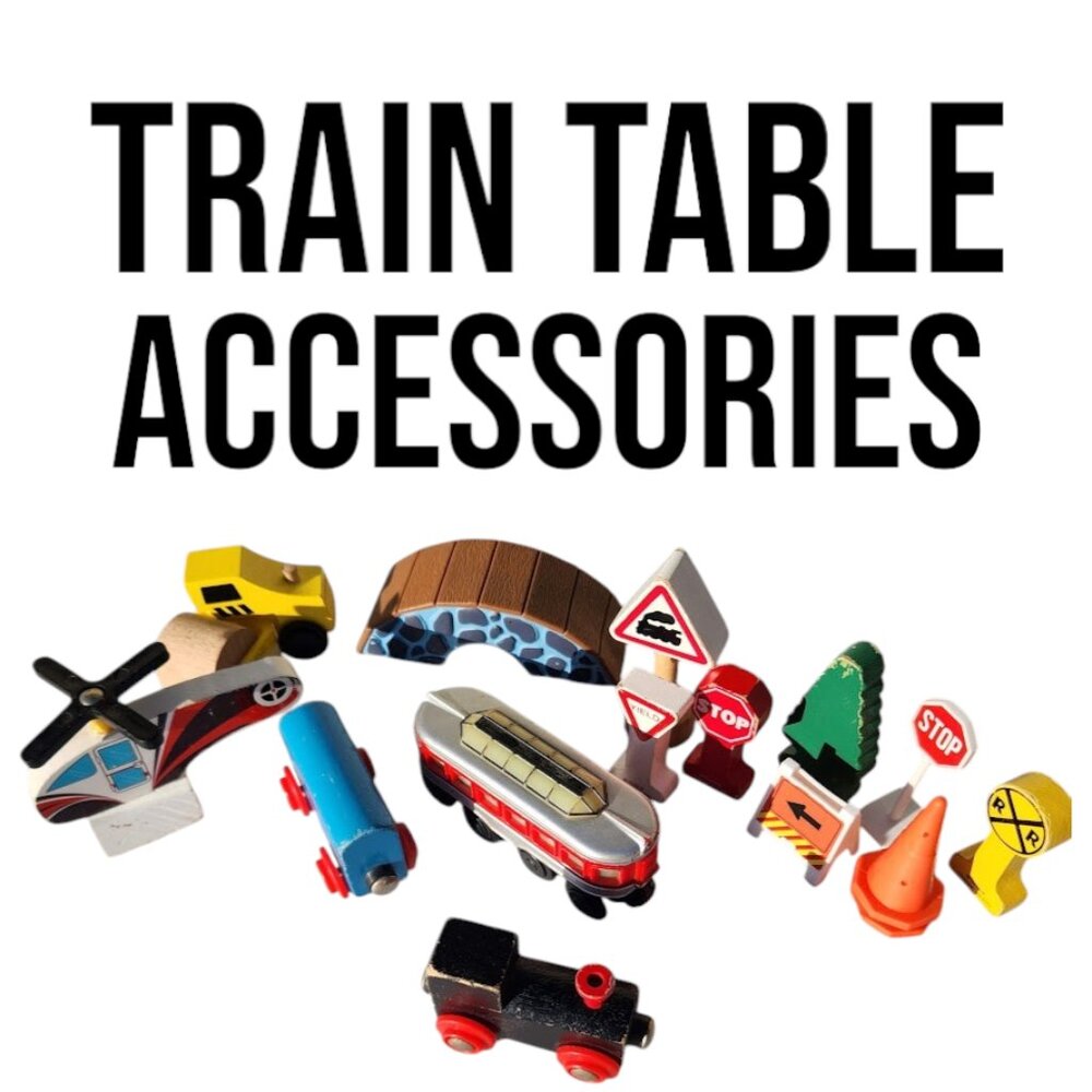 Bundle of Train Table Accessories Trains Toys Signals Vehicles Comes fro